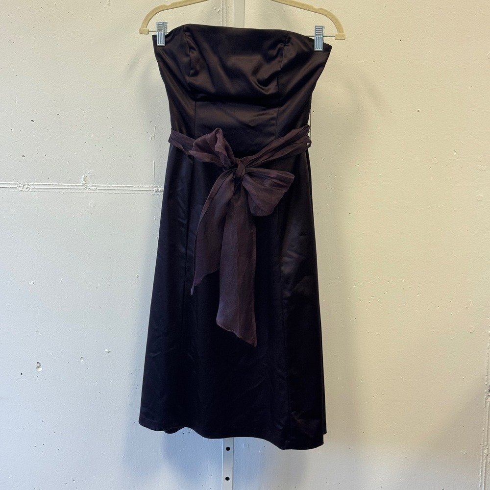 2010s Coast Strapless Satin Cocktail Dress Eggplant Purple Brown Silk Tie US 6